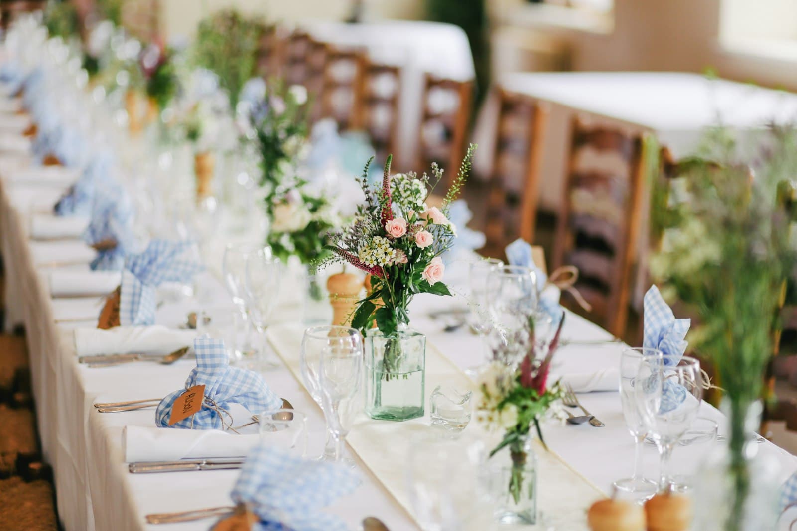Grand hall with floral centerpieces