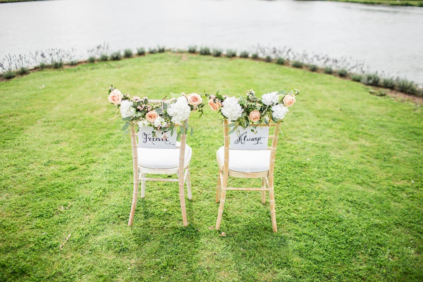 Oceanfront lawn ceremony setup