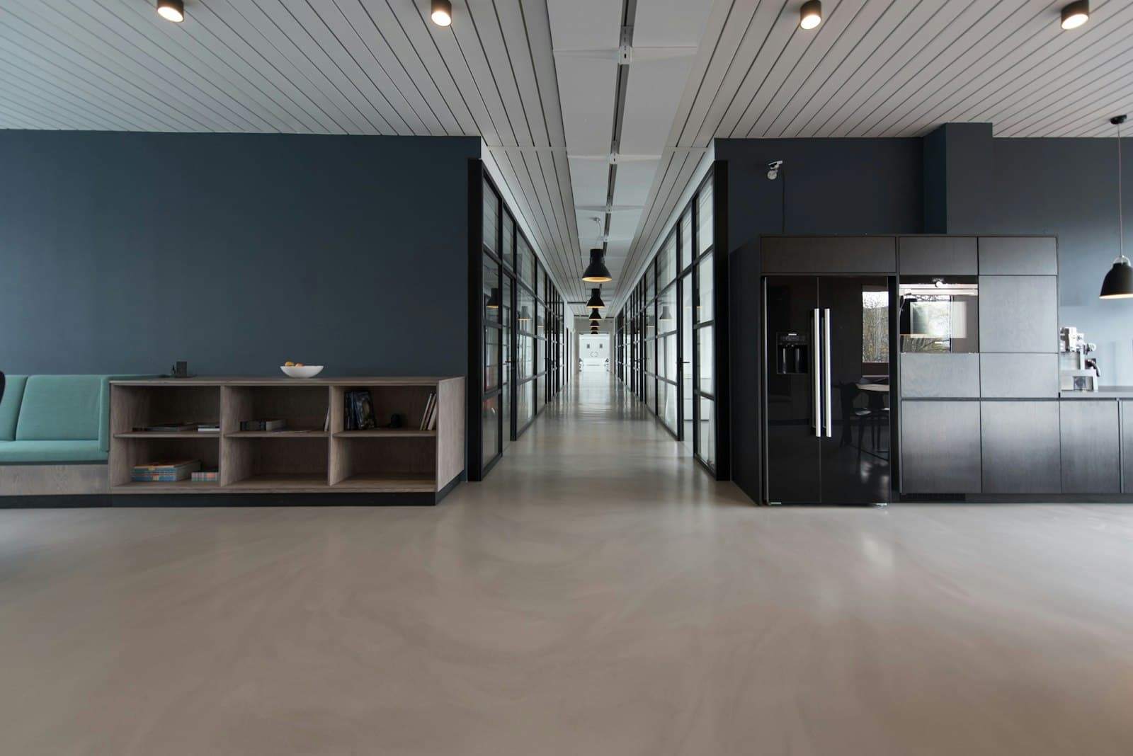 Modern lounge meeting space with skyline view