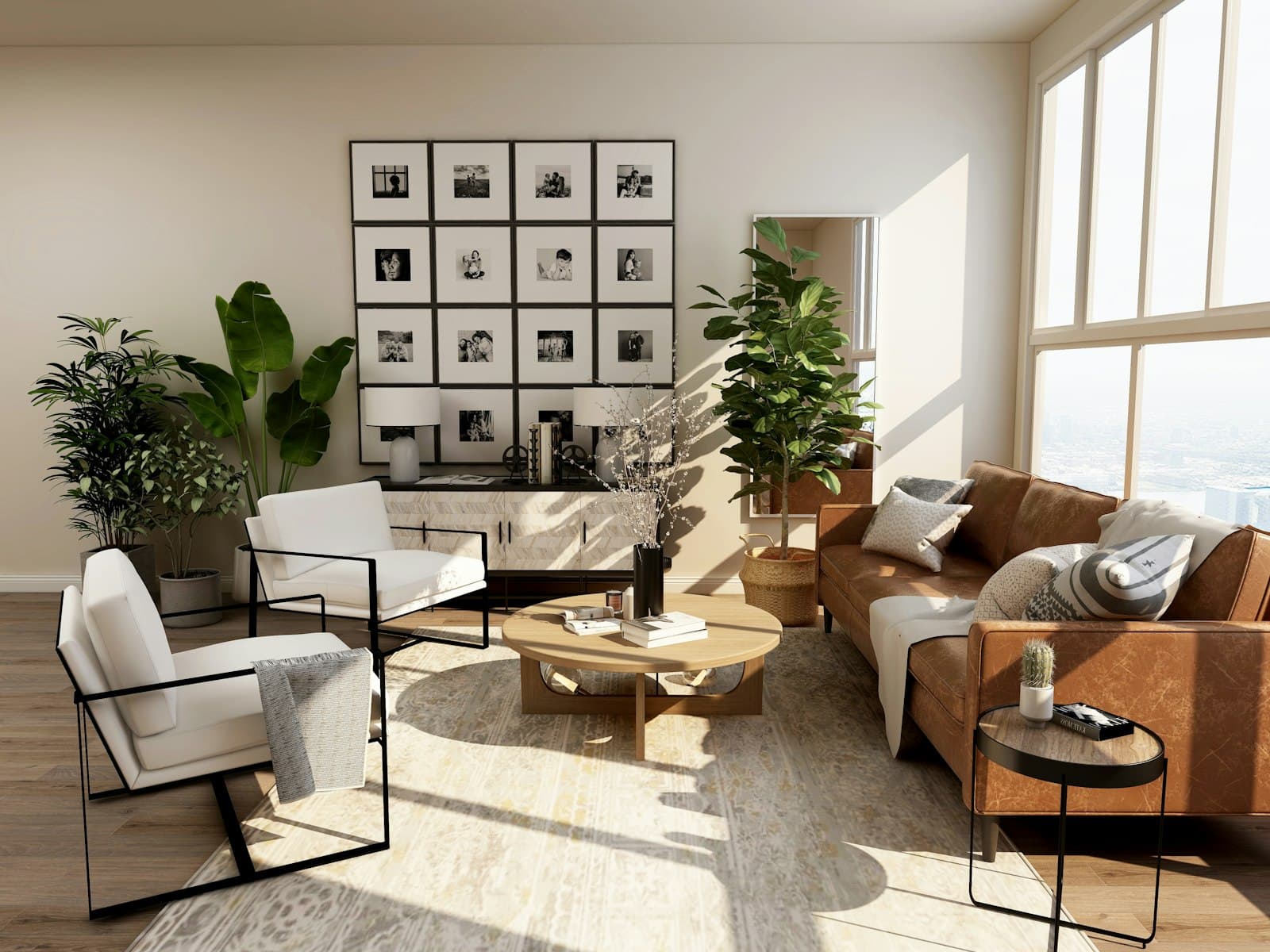 Villa lounge with warm evening light